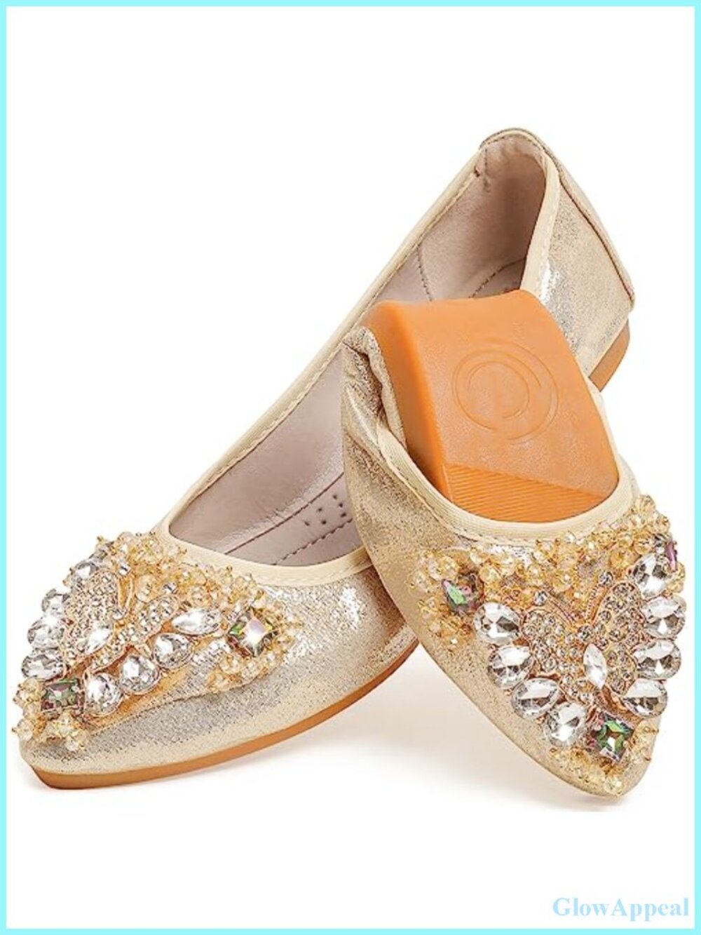 Women's Rhinestone Bow Ballet Flats, Foldable Slip On Comfort Shoes